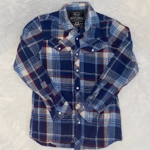 Broken Threads Plaid Button Up Cotton, women’s size Small